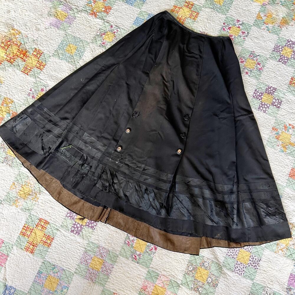 Vintage 1800s WOUNDED Victorian Maxi Walking Mourning Skirt AS-IS